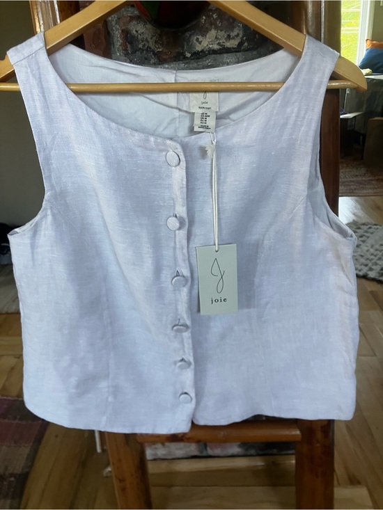 Joie Tops - Joie Light Beige 100% Linen Button-Front Sleeveless Top